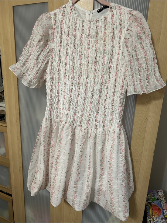 westfade Dresses & Skirts - Smocked White Dress with Pink Floral Print